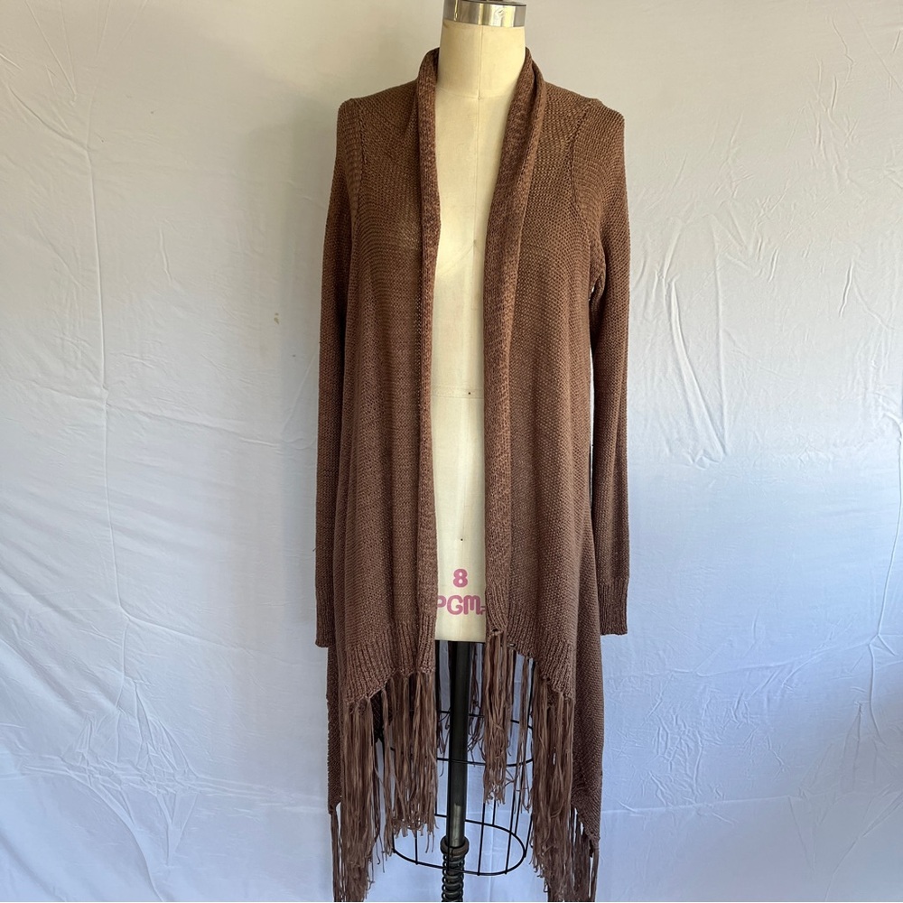 ANGL Brown Fringe Shrug Sweater